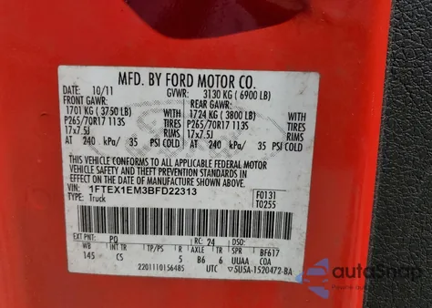 2011 Ford F150 Super Cab из США, поврежденный, VIN 1FTEX1EM3BFD22313